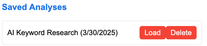 Loading a saved analysis